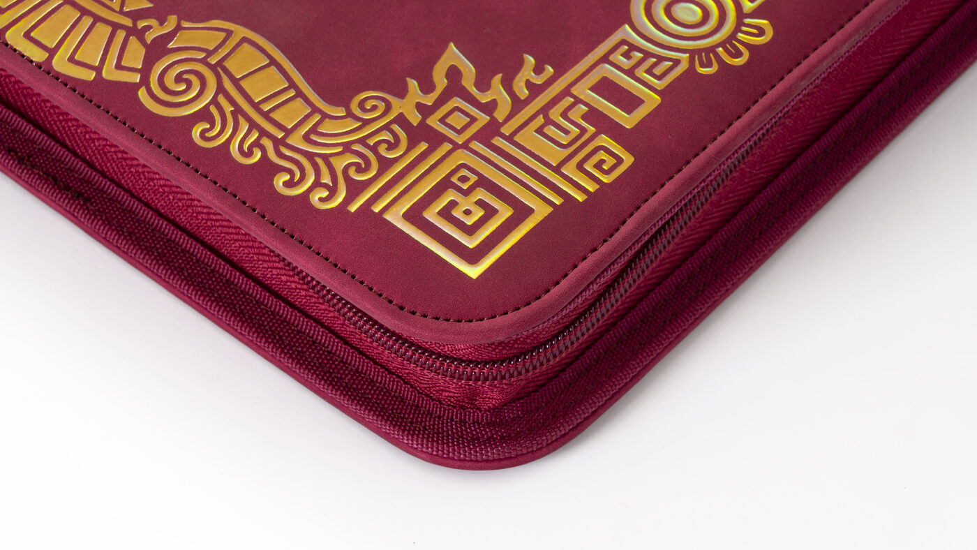 Close view of the Sunfire binder's stitched edge and textured exterior